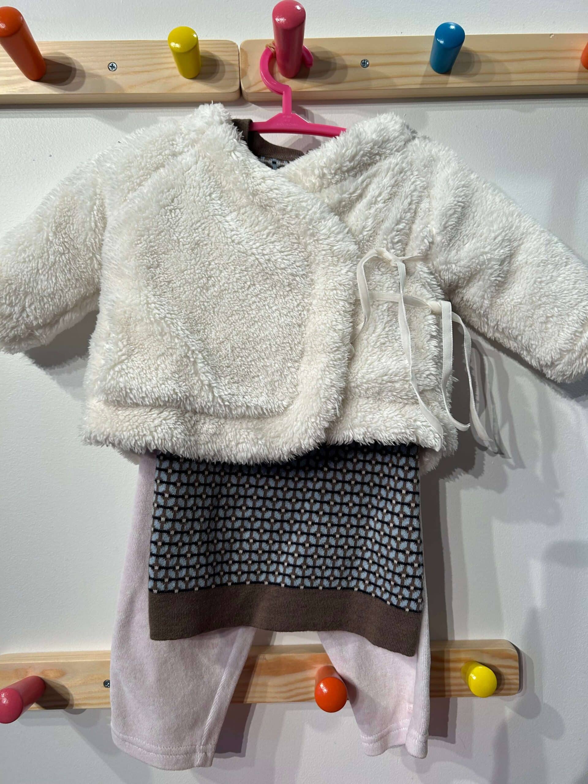 ZARA BABY DRESS + BEBE VELOUR LEGGINGS + FOX & FINCH FAUX FUR JACKET 6-9 MONTHS - Image 11