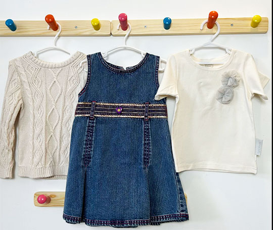 ESPRIT DENIM DRESS + SKEANIE TEE + SPROUT COTTON KNIT JUMPER