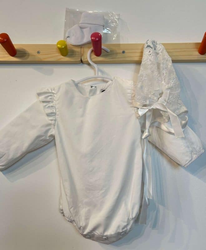 LILY ROSE (UK Designer) ELEGANT ONESIE + BONNET + BOOTIES