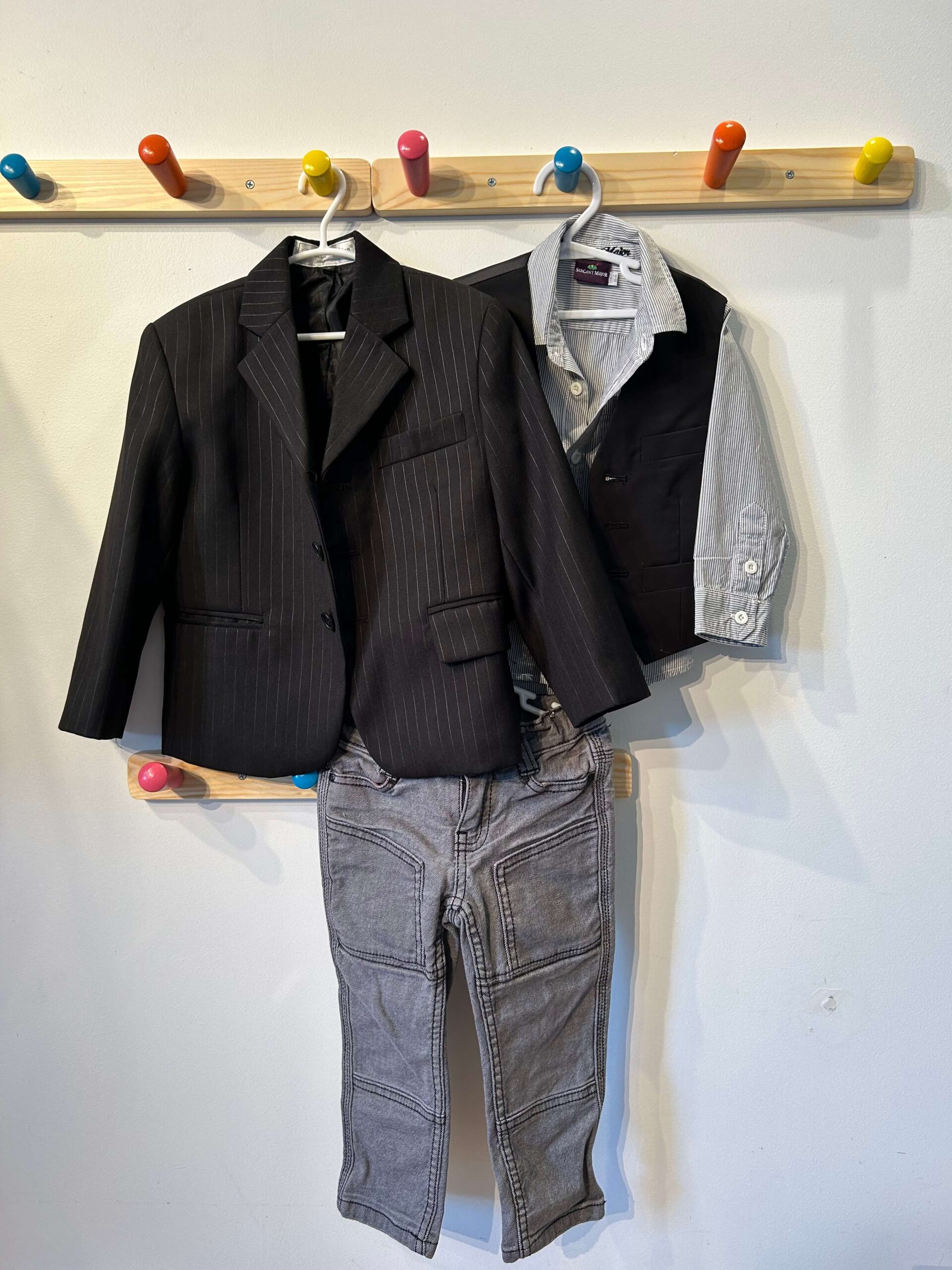 DANIELLE FASHION FORMAL JACKET + INDUSTRIE WAISTCOAT + SERGENT MAJOR (France) SHIRT+ G BOOT DENIM 1982 VINTAGE JEANS