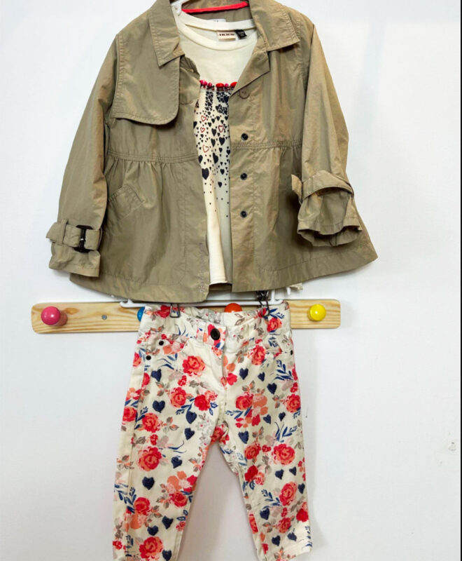 DKNY TRENCH COAT + IKKS (France) TEE + HAND EMBROIDERED TROUSERS