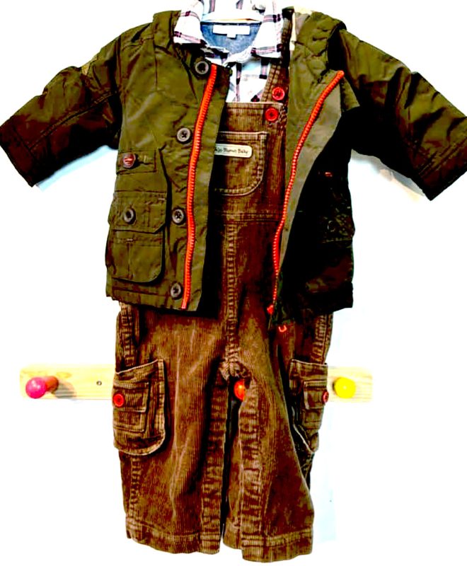 JO JO MAMAN BEBE CORDUROY OVERALLS + CADET ROUSSELLE  (Paris) SHIRT + NEXT SHOWERPROOF JACKET 6 months