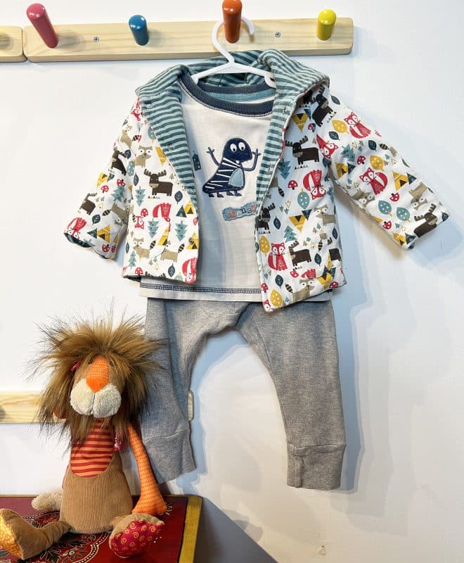 SPROUT PADDED JACKET WITH HOOD + PUMPKIN PATCH APPLIQUE TEE + PURE BABY TRACKIES 6-9 MONTHS