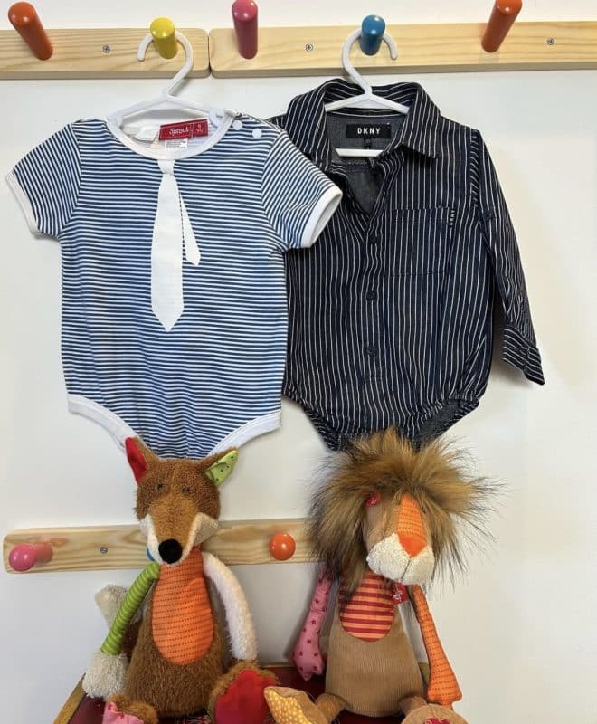 DKNY ONESIE + SPROUT ONESIE BUNDLE 6-12 MONTHS