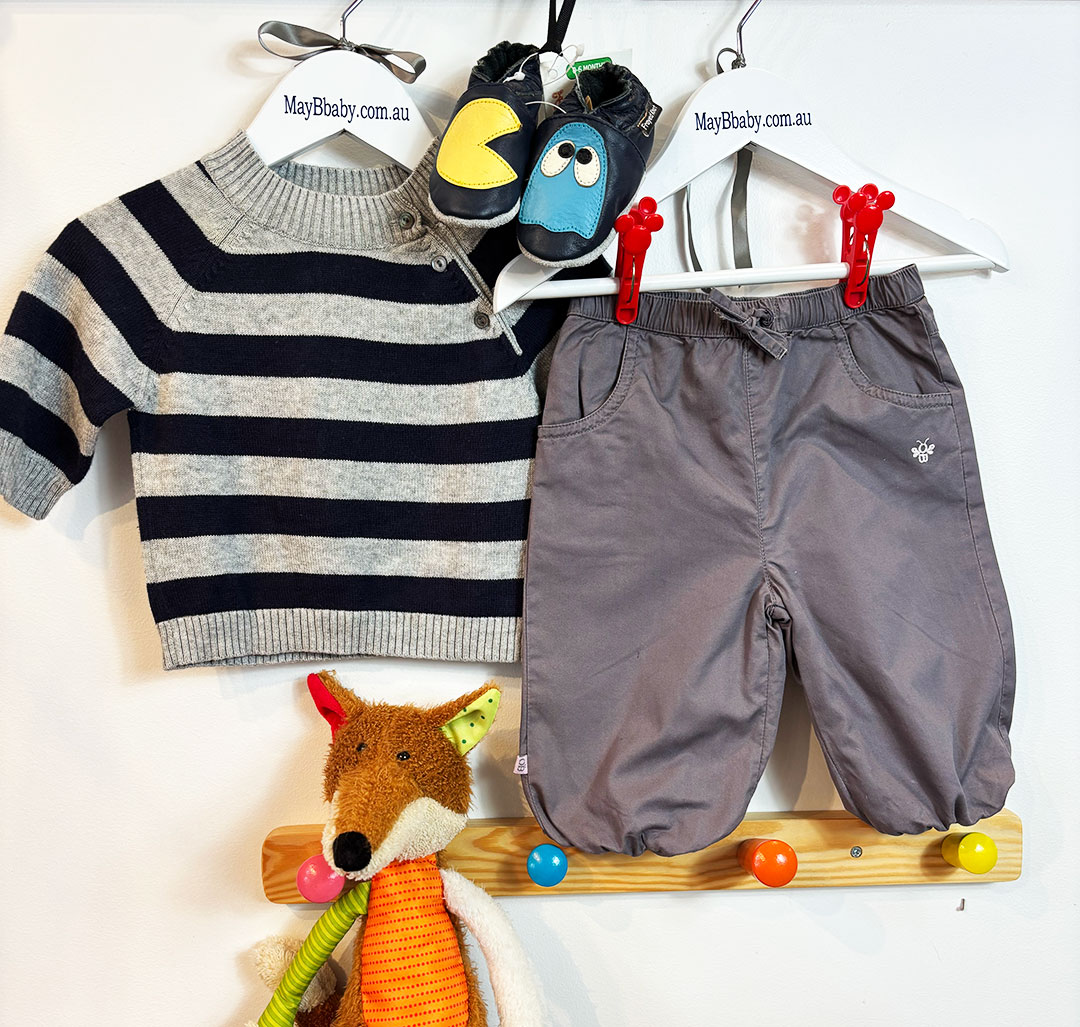 FRED BARE MERINO WOOL JUMPER + OBAIBI (France) TROUSERS + FRAYED KNOT LEATHER SHOES 0-3 MONTHS