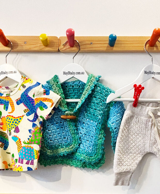 GORMAN KIDS TEE + COUNTRY ROAD PADDED TRACKIES + HAND CROCHETED JACKET 0-3 months
