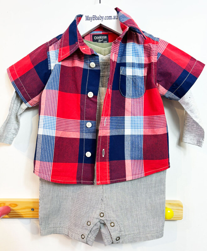JACK & MILLY DUNGAREES + OSH KOSH B'GOSH SHIRT + SPROUT LONG SLEEVE TEE  6-12 months