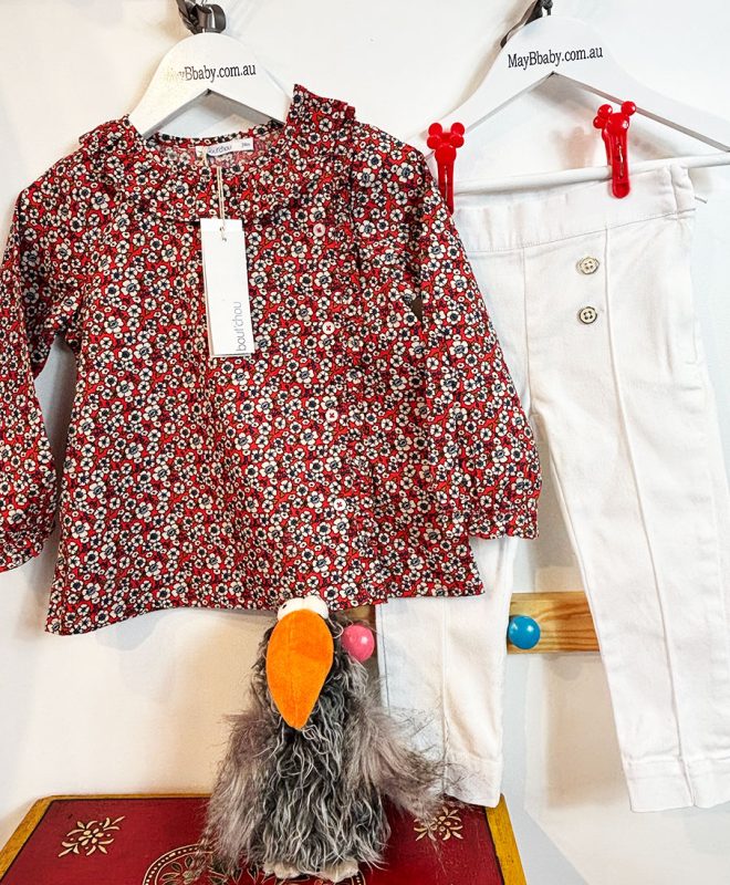BOUT CHOU (France) BLOUSE/TOP + JANIE AND JACK (NYC) STRETCH TROUSERS 2 YEARS