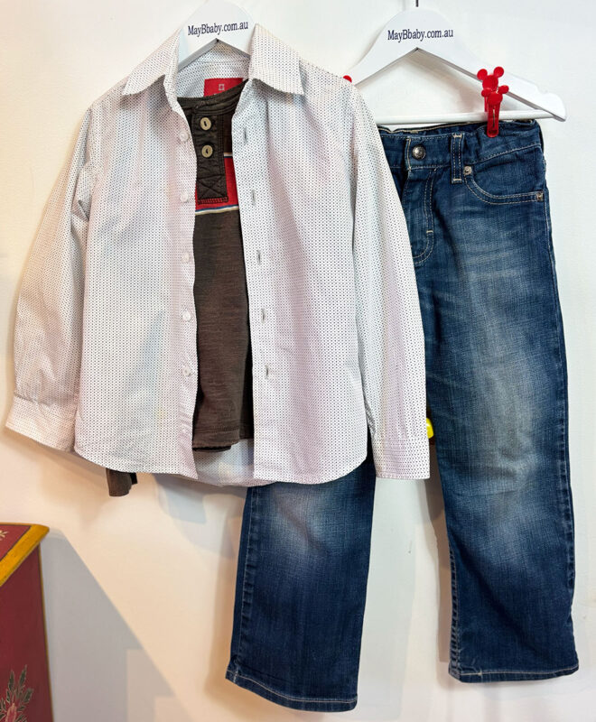 LEVIS JEANS + GUMBOOTS HENLEY TEE + FRED BRACKS SHIRT 5 Years