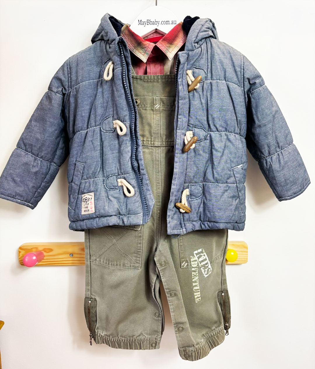 OBAIBI (France) DUNGAREES + NEXT DUFFEL COAT + MARKS & SPENCER SHIRT 18 months