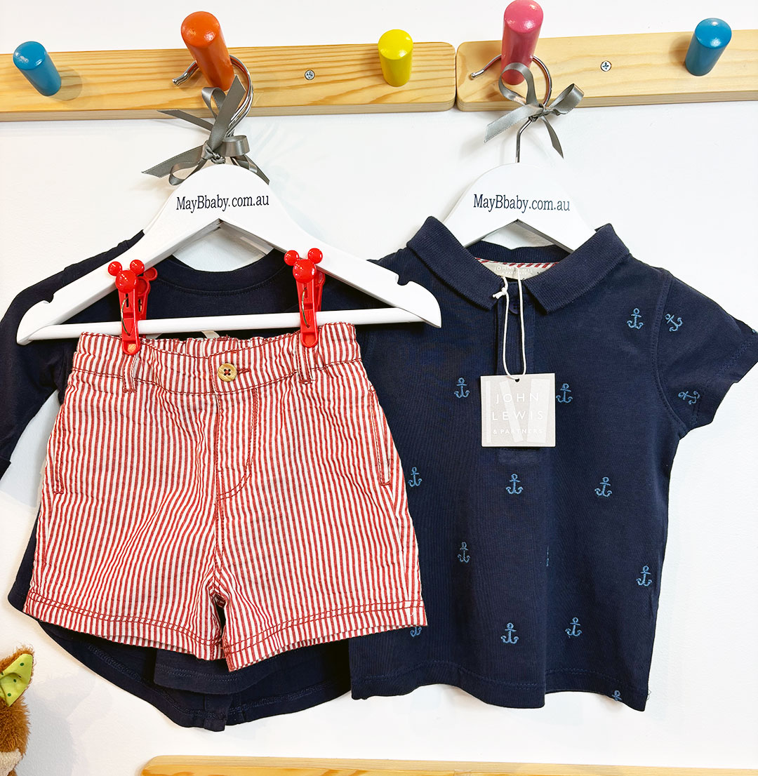 JOHN LEWIS POLO SHIRT + SHORTS + RALPH LAUREN LONG SLEEVE TEE 6-9 MONTHS - Image 2