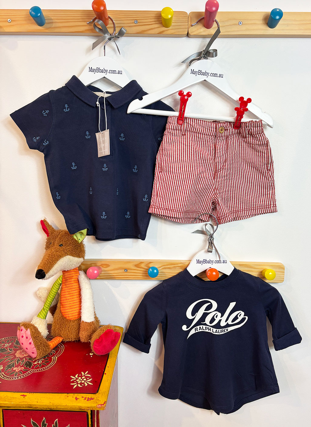 JOHN LEWIS POLO SHIRT + SHORTS + RALPH LAUREN LONG SLEEVE TEE 6-9 MONTHS